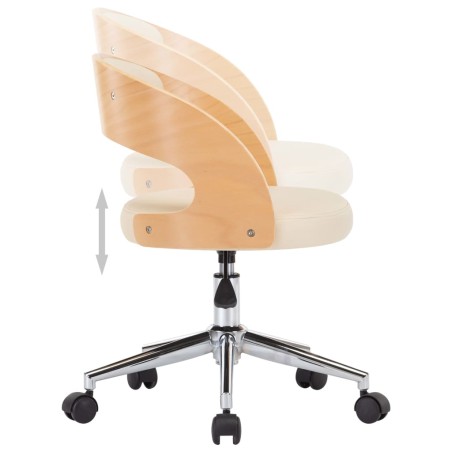 Chaise pivotante de bureau Crème Bois courbé et similicuir