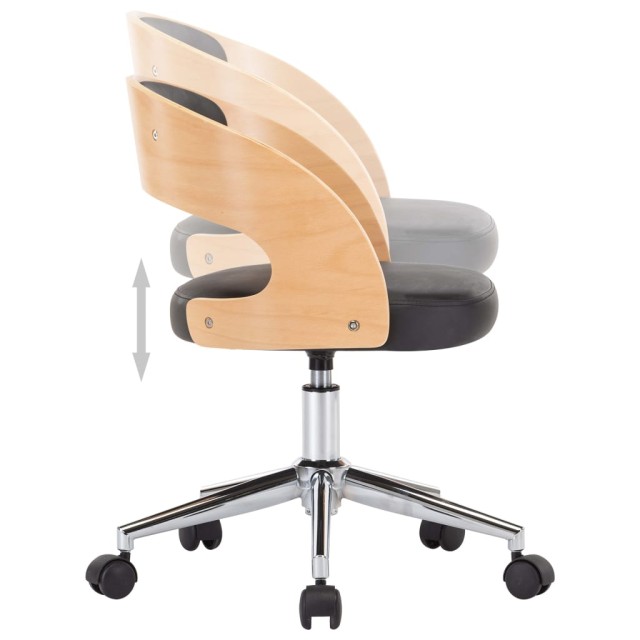 Chaise pivotante de bureau Noir Bois courbé et similicuir