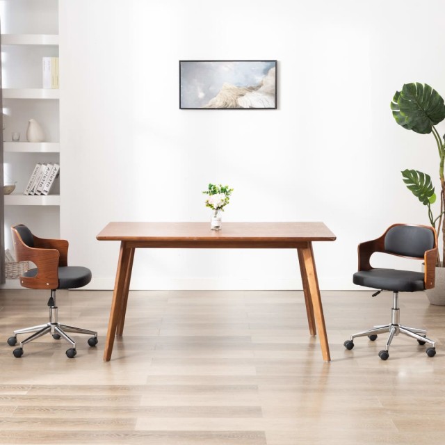 Chaise pivotante de bureau Noir Bois courbé et similicuir