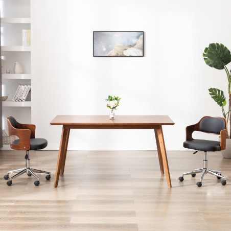 Chaise pivotante de bureau Noir Bois courbé et similicuir