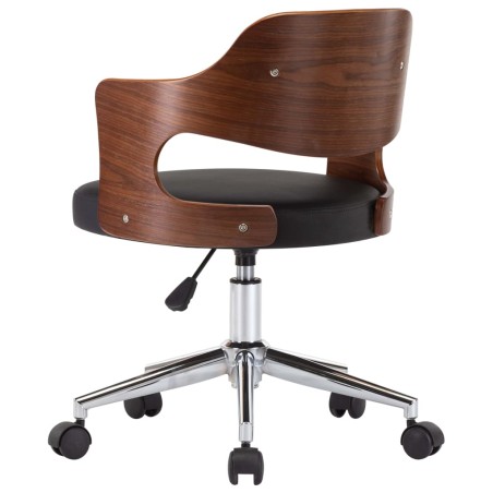 Chaise pivotante de bureau Noir Bois courbé et similicuir