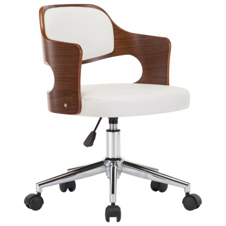 Chaise pivotante de bureau Blanc Bois courbé et similicuir