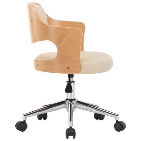 Chaise pivotante de bureau Crème Bois courbé et similicuir