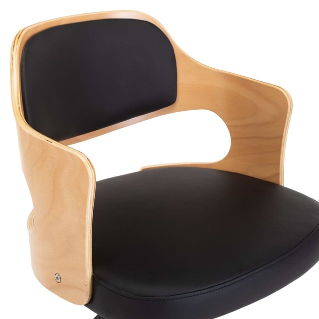 Chaise pivotante de bureau Noir Bois courbé et similicuir