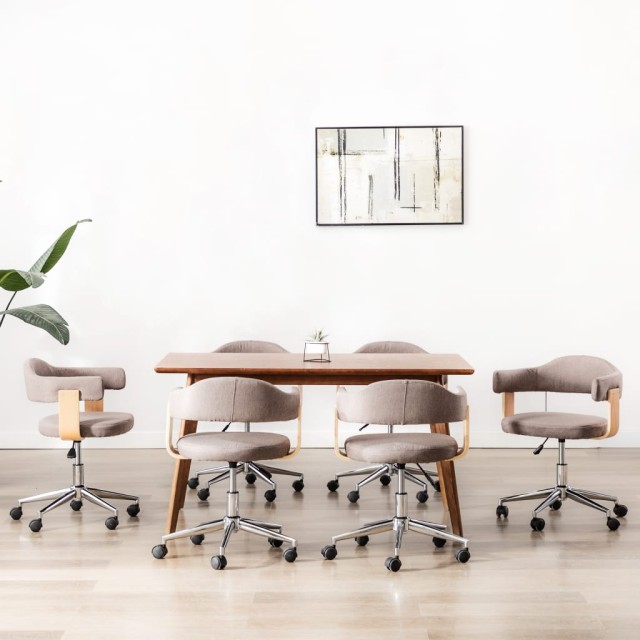 Chaises pivotantes à manger lot de 6 taupe bois courbé et tissu