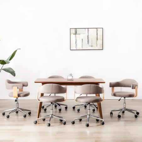Chaises pivotantes à manger lot de 6 taupe bois courbé et tissu