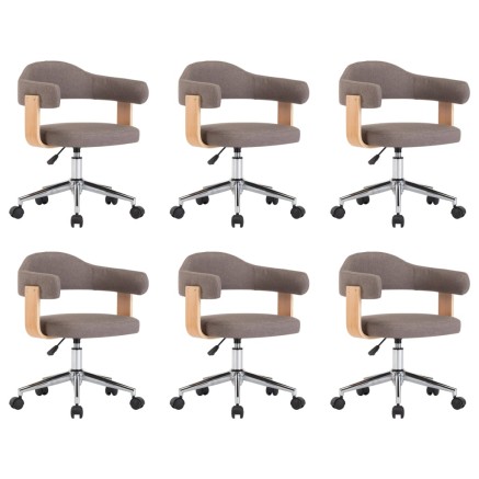 Chaises pivotantes à manger lot de 6 taupe bois courbé et tissu 2