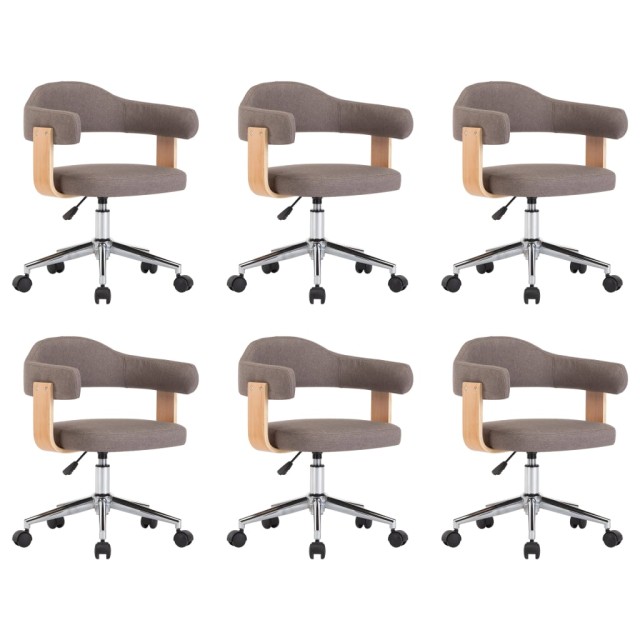 Chaises pivotantes à manger lot de 6 taupe bois courbé et tissu