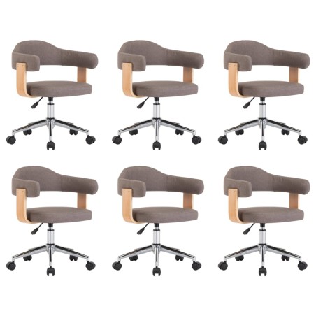 Chaises pivotantes à manger lot de 6 taupe bois courbé et tissu