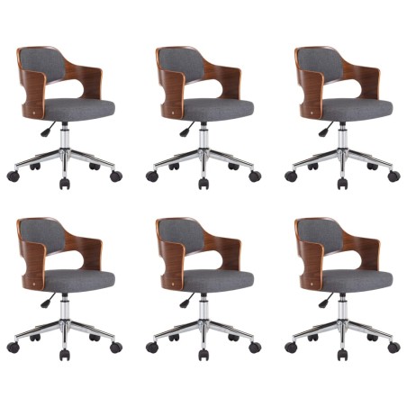 Chaises pivotantes à manger lot de 6 gris bois courbé et tissu