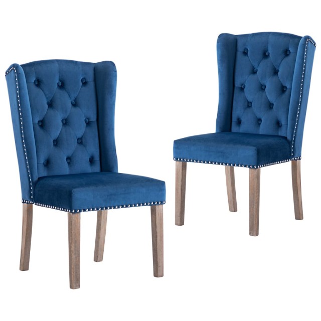 Chaises à manger lot de 2 Bleu Velours