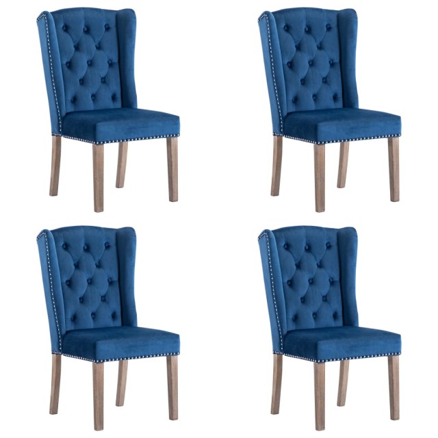 Chaises à manger lot de 4 Bleu Velours