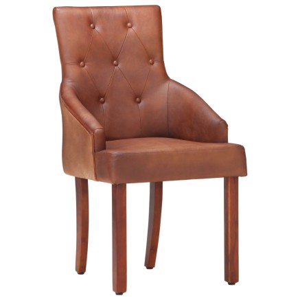 Chaises à manger lot de 6 marron cuir de chèvre véritable 2