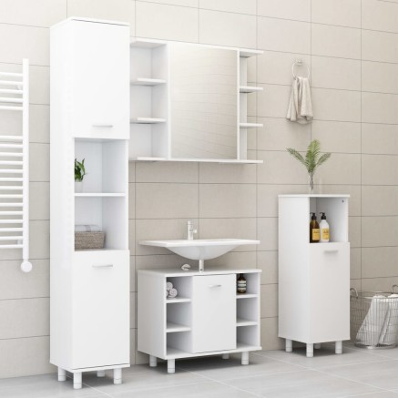 Ensemble de meubles de salle de bain 4pcs Blanc Bois ingénierie