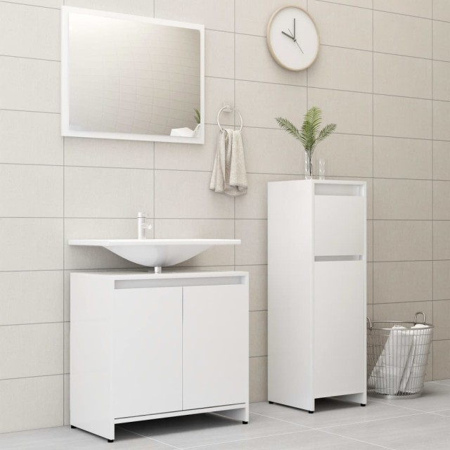 Ensemble de meubles de bain 3 pcs Blanc Bois d'ingénierie