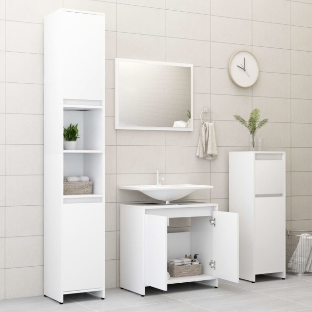 Ensemble de meubles de bain 3 pcs Blanc Bois d'ingénierie