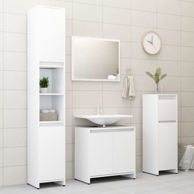Ensemble de meubles de bain 3 pcs Blanc Bois d'ingénierie