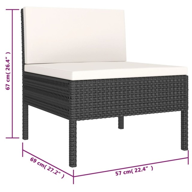 Salon de jardin 6 pcs avec coussins résine tressée noir