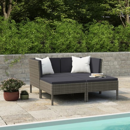Salon de jardin 4 pcs avec coussins résine tressée gris