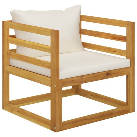 Salon de jardin 5 pcs avec coussin Crème Bois d'acacia solide