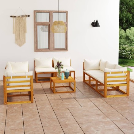Salon de jardin 9 pcs avec coussin Crème Bois d'acacia solide