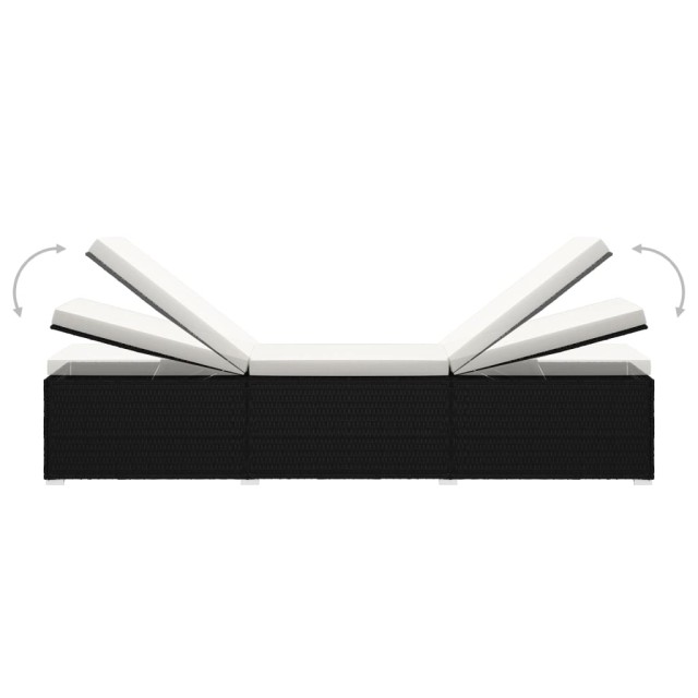 Chaises longues de jardin table à thé 3 pcs Résine tressée Noir