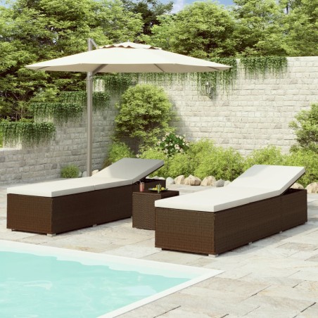 Chaise longue de jardin table à thé 3 pcs Résine tressée Marron