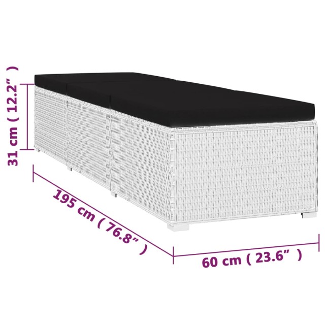 Chaises longues de jardin table à thé 3pcs Résine tressée Blanc