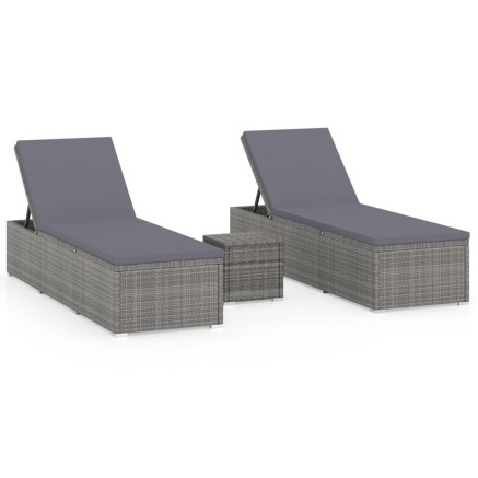 Chaises longues de jardin table à thé 3 pcs Résine tressée Gris 2