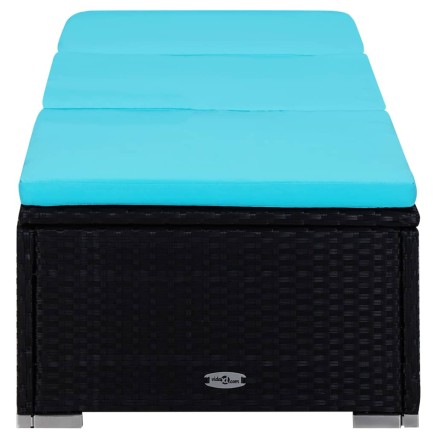 Chaises longues de jardin table à thé 3 pcs Résine tressée Noir 2