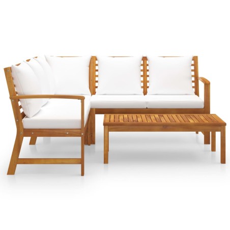 Salon de jardin 4 pcs avec coussin Crème Bois d'acacia solide