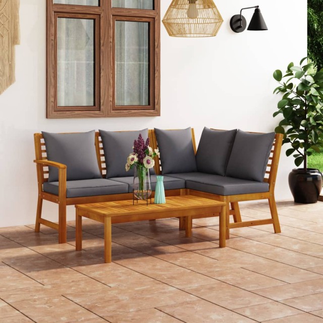 Salon de jardin 4 pcs avec coussin Bois d'acacia solide