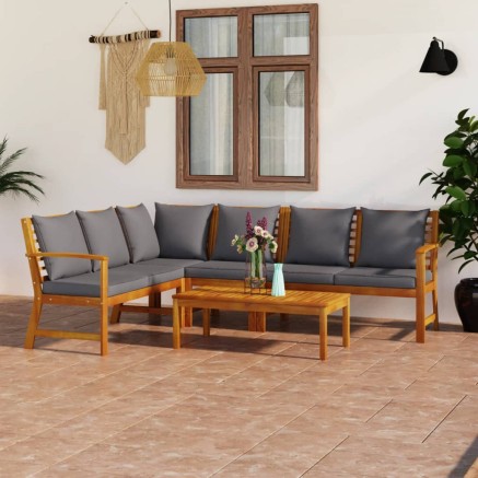 Salon de jardin 5 pcs avec coussin Bois d'acacia solide