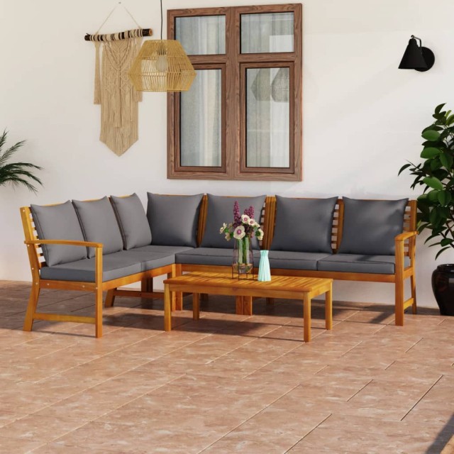 Salon de jardin 5 pcs avec coussin Bois d'acacia solide