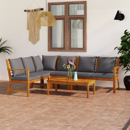 Salon de jardin 5 pcs avec coussin Bois d'acacia solide