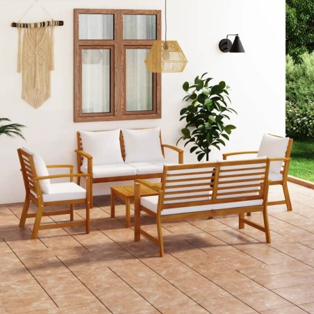 Salon de jardin 5 pcs avec coussin Bois d'acacia solide