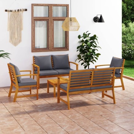 Salon de jardin 5 pcs avec coussin Bois d'acacia solide