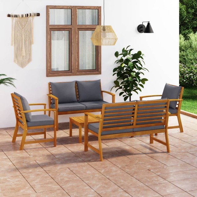 Salon de jardin 5 pcs avec coussin Bois d'acacia solide