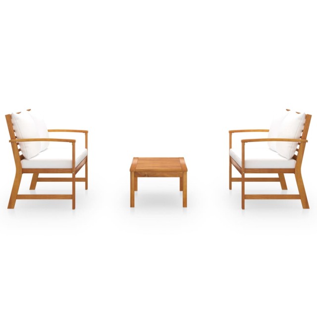 Salon de jardin 3 pcs avec coussin Bois d'acacia solide