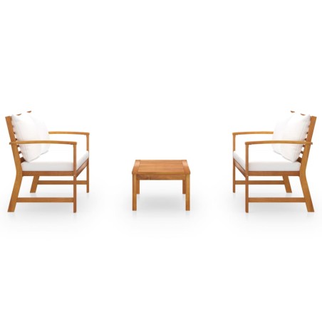 Salon de jardin 3 pcs avec coussin Bois d'acacia solide