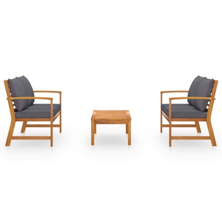 Salon de jardin 3 pcs avec coussin Bois d'acacia solide