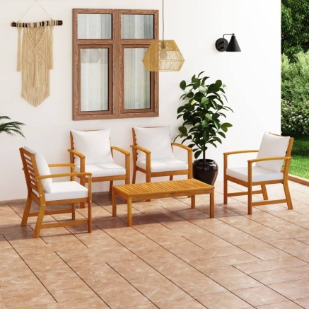 Salon de jardin 5 pcs avec coussin Bois d'acacia solide