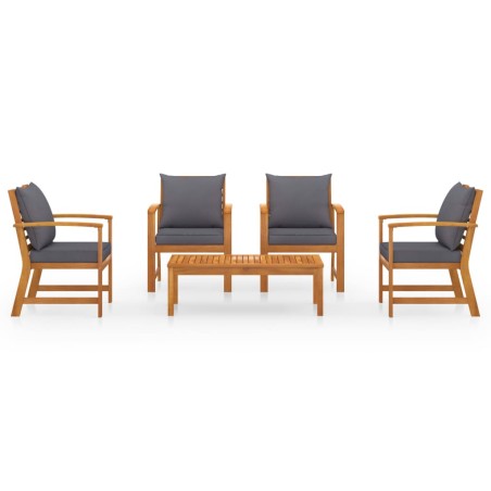 Salon de jardin 5 pcs avec coussin Bois d'acacia solide