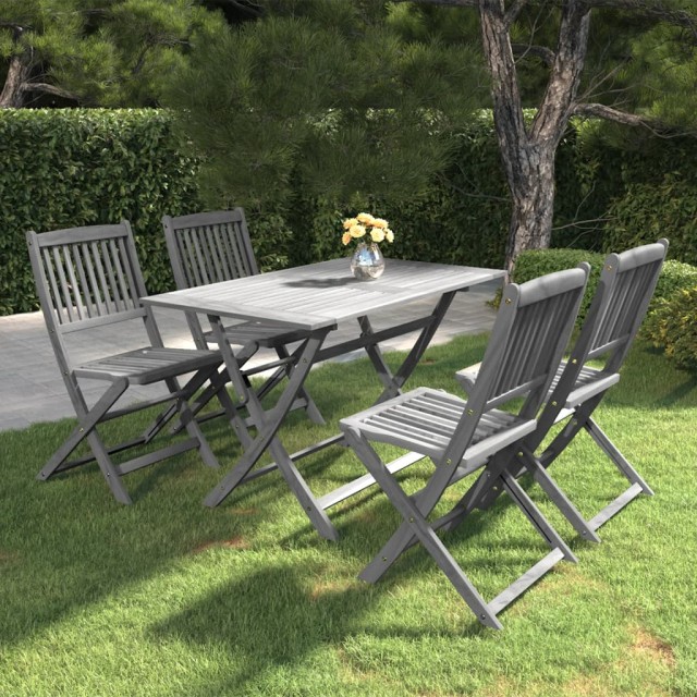 Ensemble à manger de jardin 5 pcs Bois d'acacia massif Gris