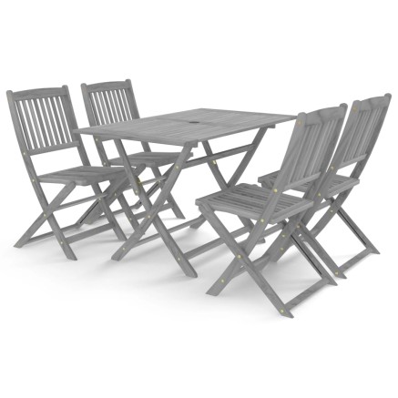 Ensemble à manger de jardin 5 pcs Bois d'acacia massif Gris 2