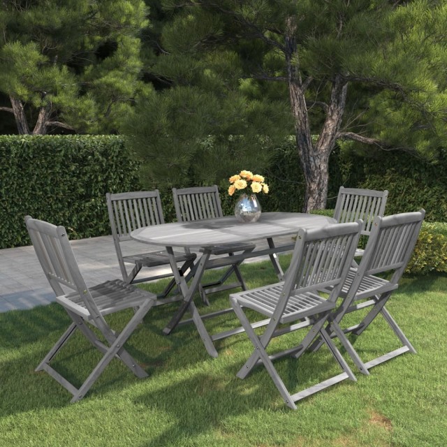 Ensemble à manger de jardin 7 pcs Bois d'acacia massif Gris