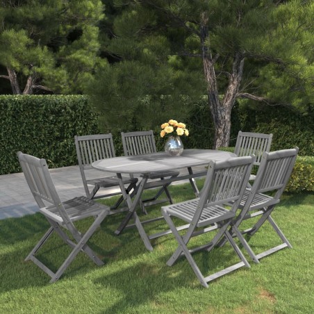 Ensemble à manger de jardin 7 pcs Bois d'acacia massif Gris