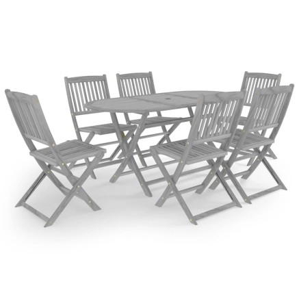 Ensemble à manger de jardin 7 pcs Bois d'acacia massif Gris 2