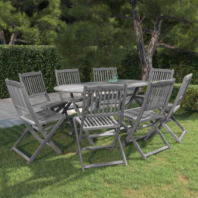 Ensemble à manger de jardin 9 pcs Bois d'acacia massif Gris