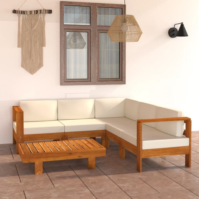 Salon de jardin 6 pièces avec coussins 100 x 60 cm Bois d'acacia